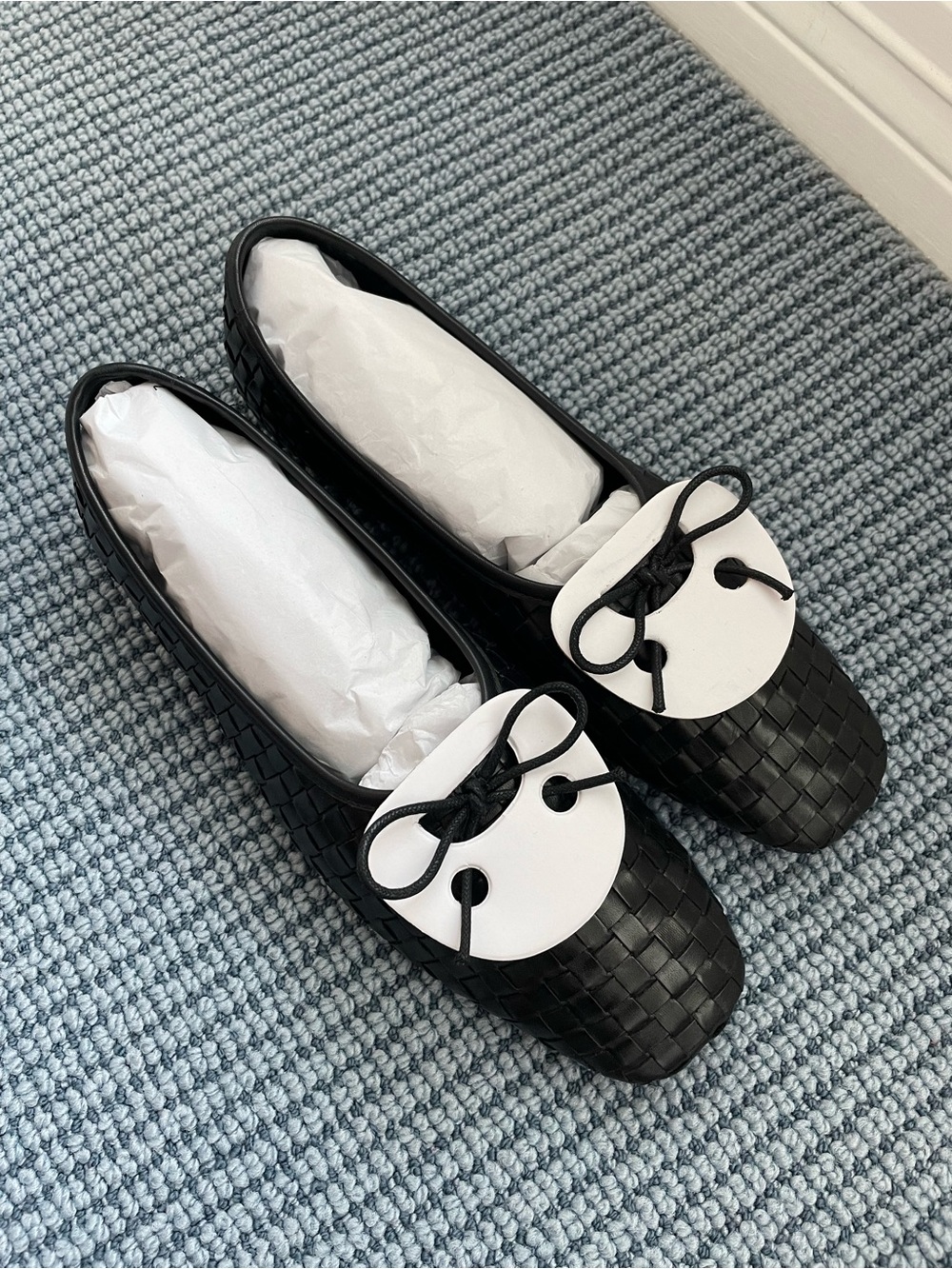 Quince Italian Leather Handwoven Square Toe Ballet Flat Sz 10 Black Like New - Picture 9 of 9